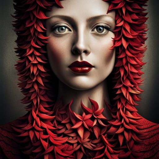 Surreal Portrait of Woman Covered in Flowers