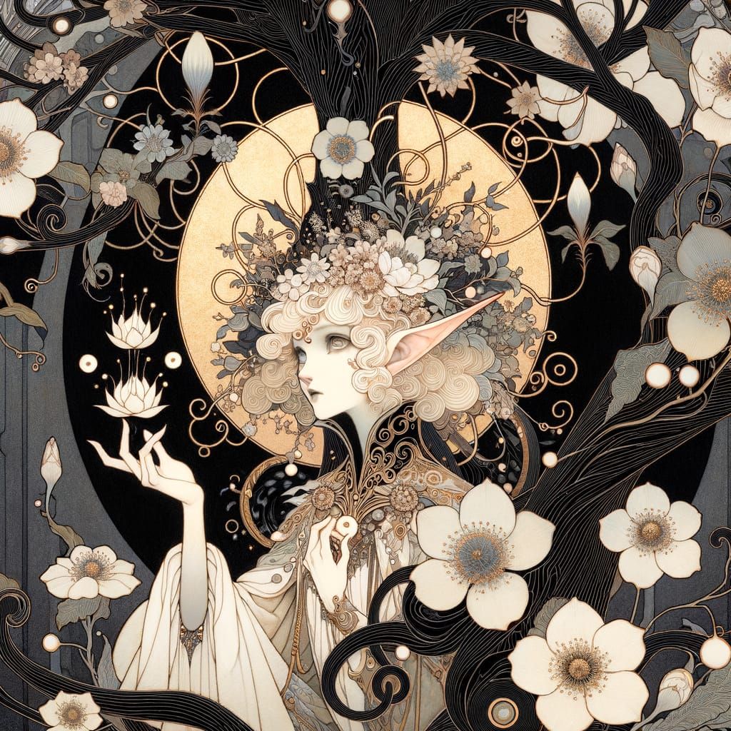 Solarpunk Elf Princess in Fantastical Forest