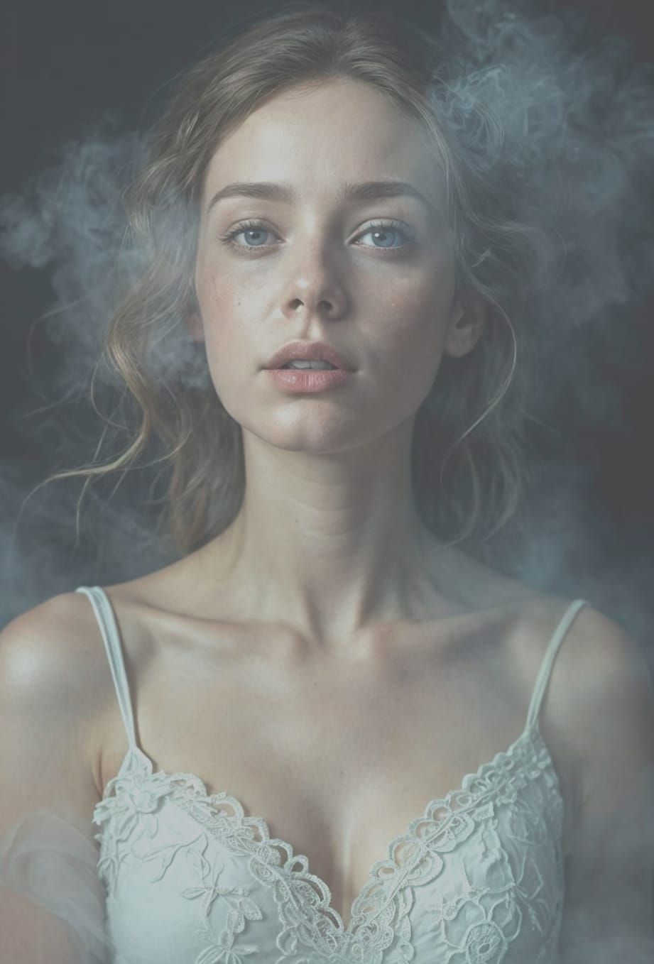 Ethereal Portrait of Woman in Glowing Fog