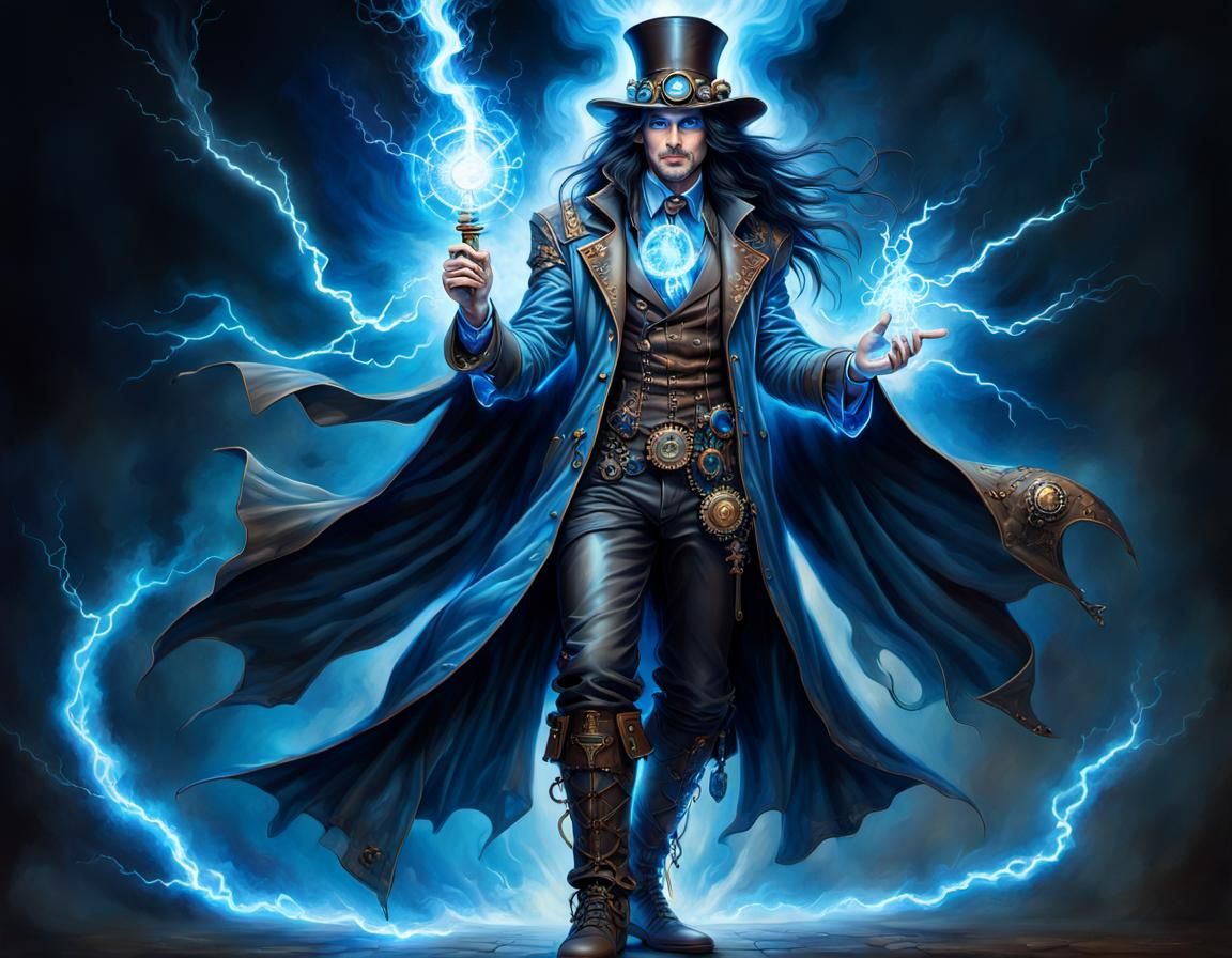 Steampunk Wizard Creates Lightning in Airbrush Painting