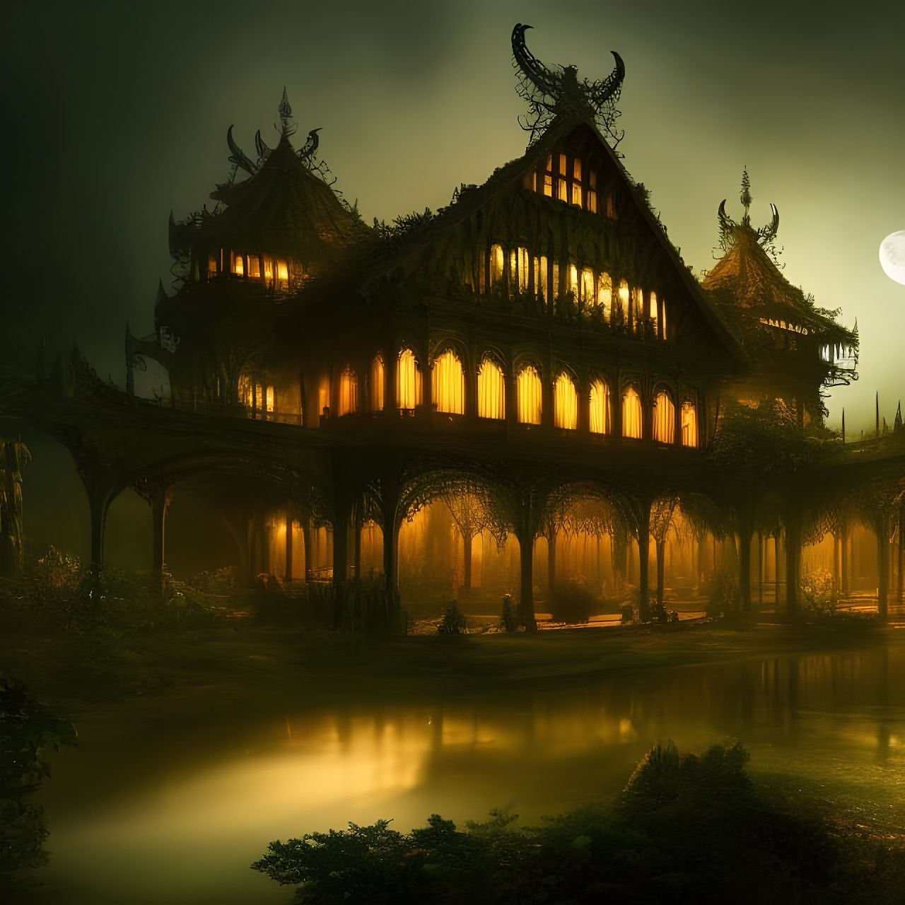 Dark Roman Gothic Longhouse in Fairy Forest