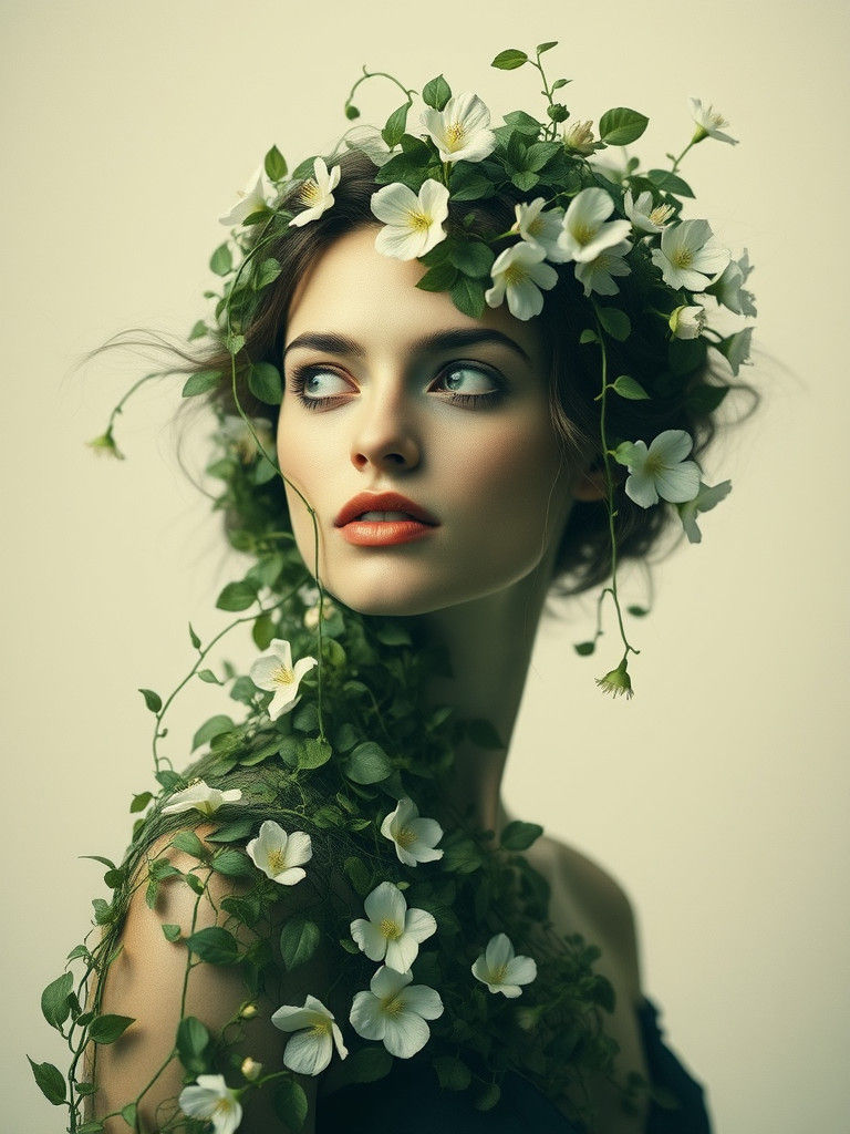 Ivy Woman Portrait in Abstract Style