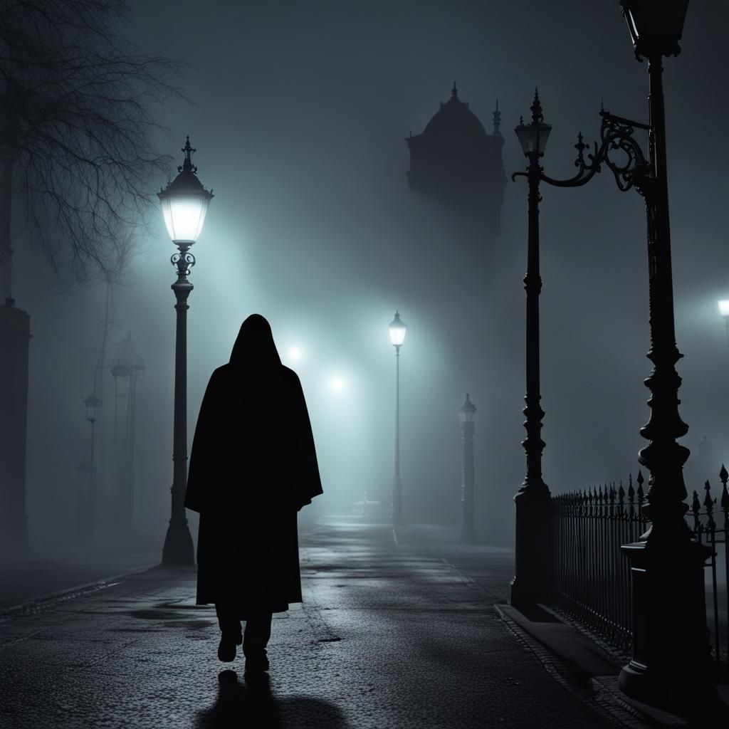 Eerie Ghostly Phantasma in Foggy Night Scene
