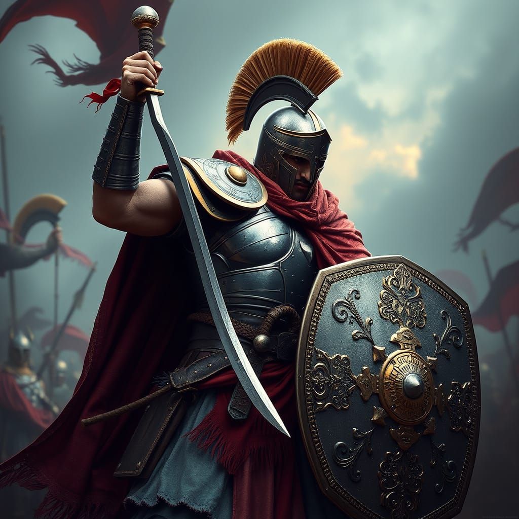 Epic Fantasy Warrior in Traditional Roman Armor