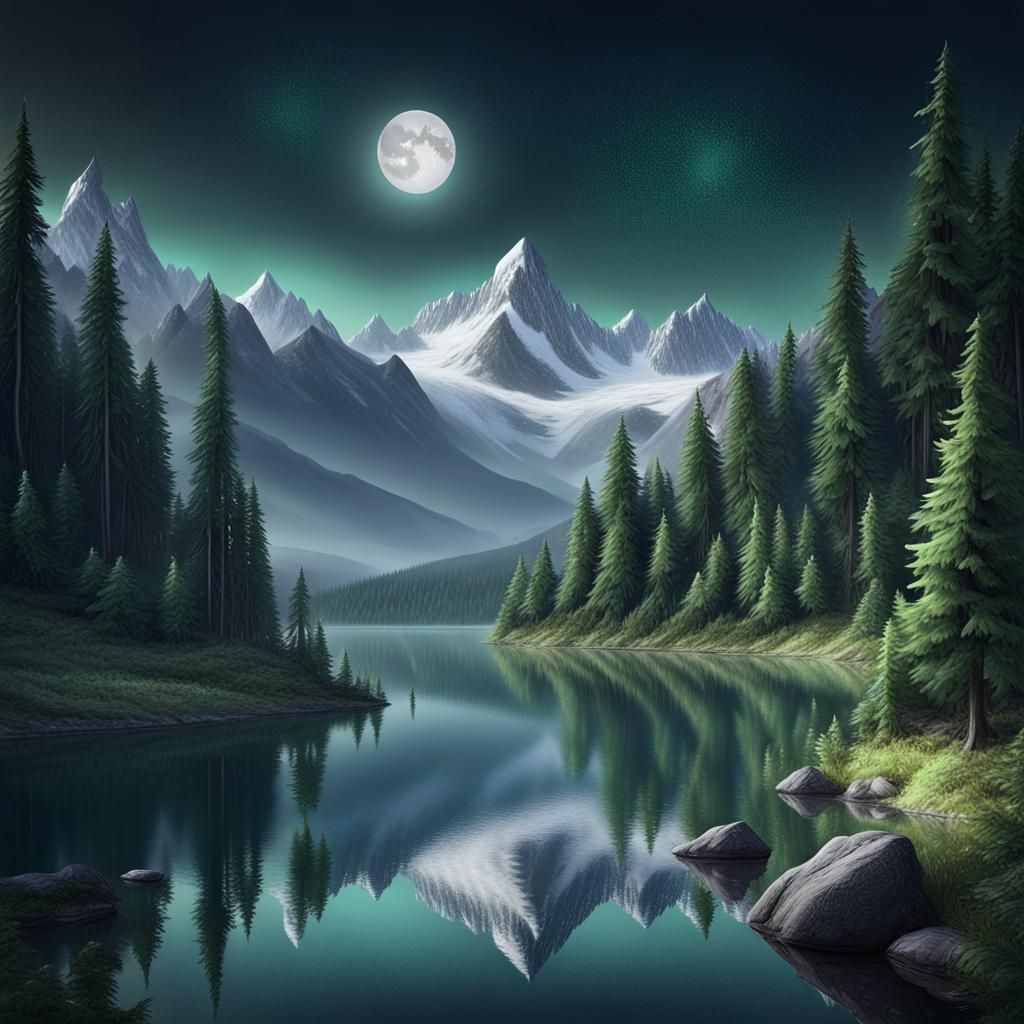 Majestic Mountain Lake Under Glimmering Stars