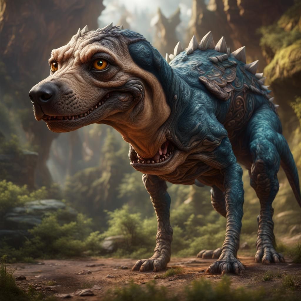 One-Eyed Dinosaur-Dog Fantasy Concept Art