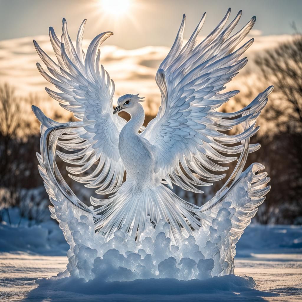 Elegant Phoenix Ice Sculpture of Rebirth