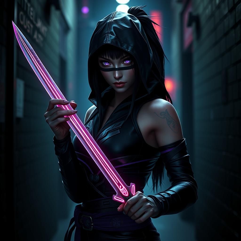 Cyberpunk Ninja Assassin in Shadows