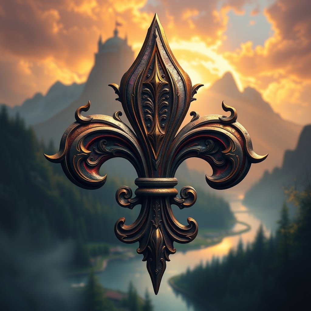 Majestic Fleur de Lys Emblem in High-Fantasy Style