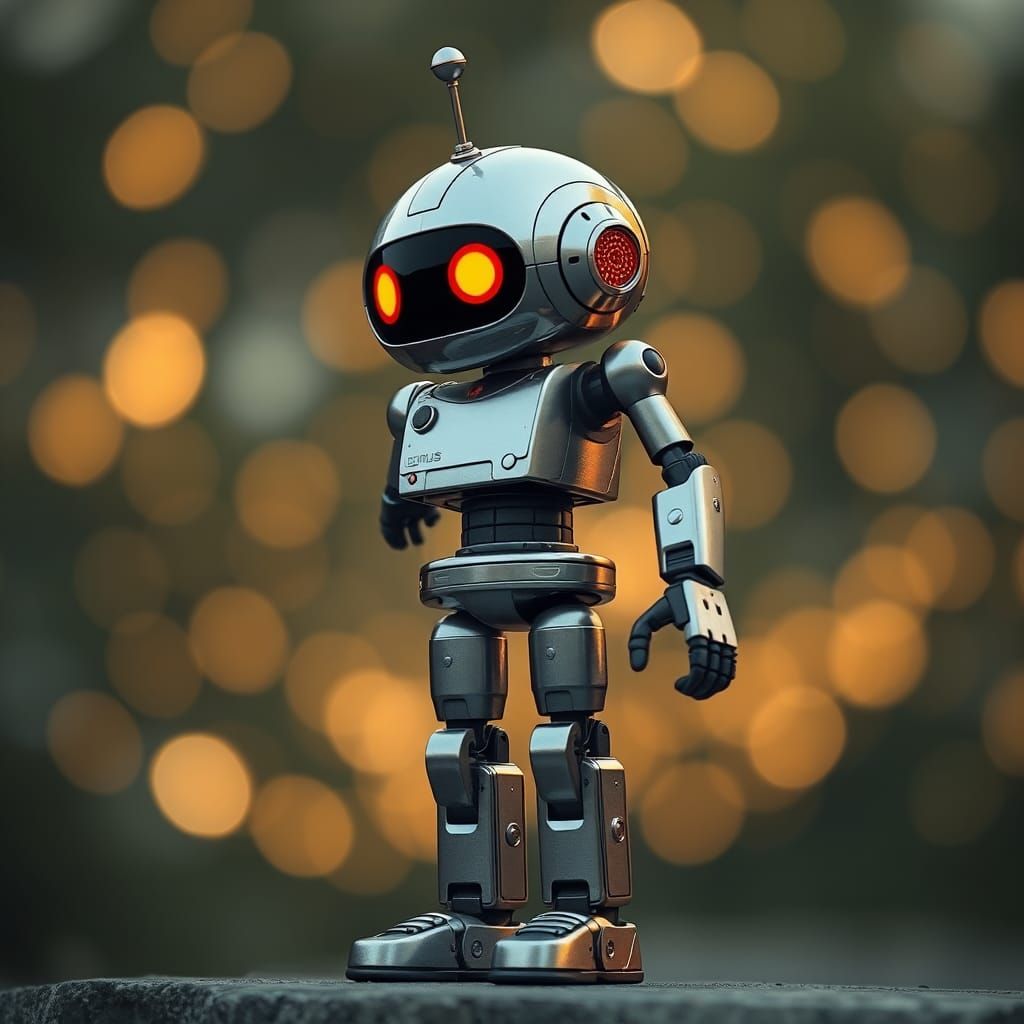 Photorealistic Robot on Bokeh Background, Promotional Artwor...