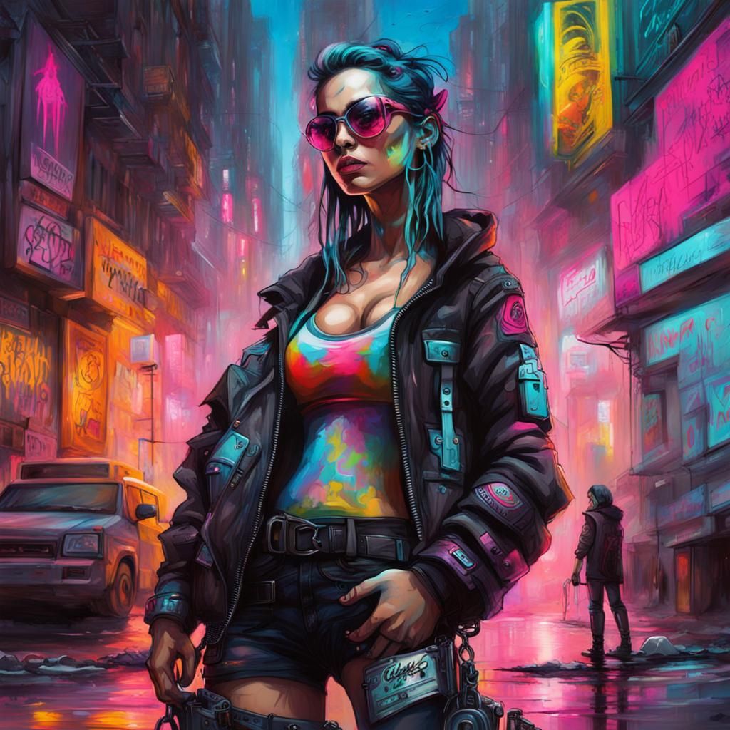 Cyberpunk City Ruled by Women: Graffiti Art