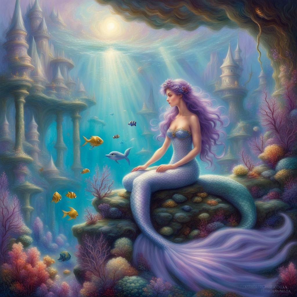 Mermaid Princess in Ethereal Underwater Palace