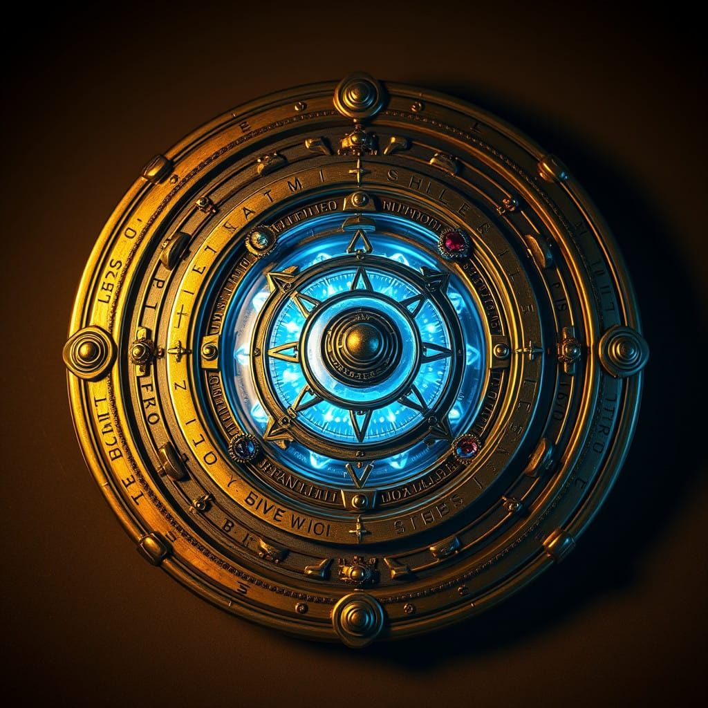 Ancient Dwemer Device in Brass-Gold Patina with Aetherium Cr...