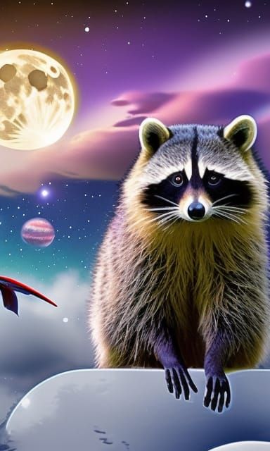 Cute raccoon on flying aircraft