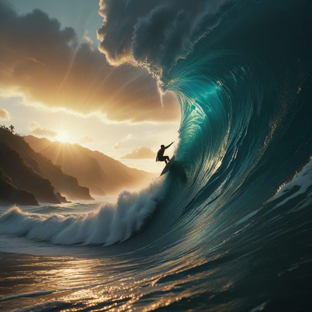 Turquoise Surf Meets Towering Wave in Epic Cinematic Style