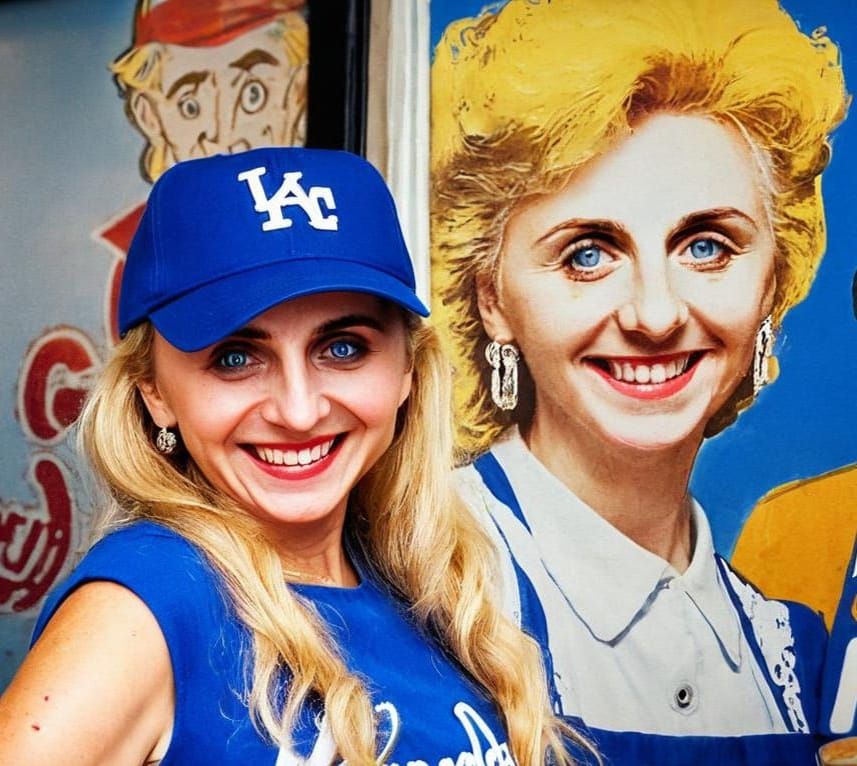 Teresa in Dodgers Cap at KFC