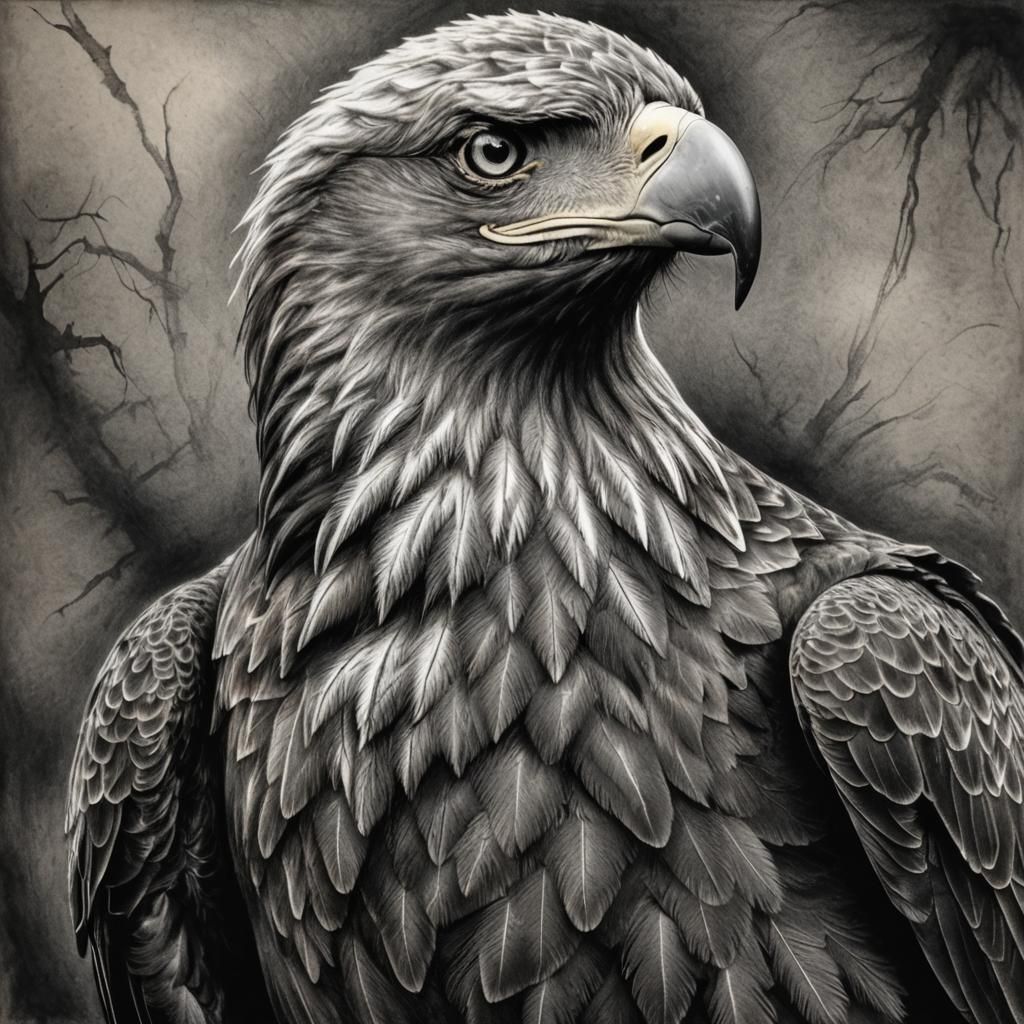 Hyperdetailed Charcoal Drawing of an Eagle