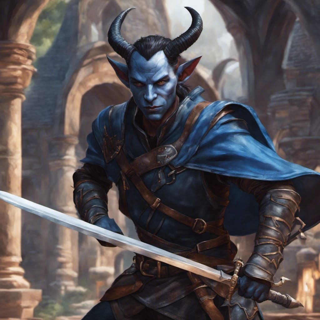Tiefling Warrior in Fantasy Village