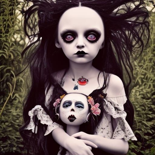 Sweet and Creepy Gothic Doll with Voodoo Doll