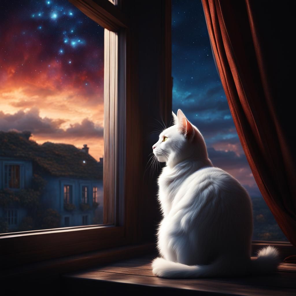 Mystical Starlit Sky Cat: Fantasy Concept Art