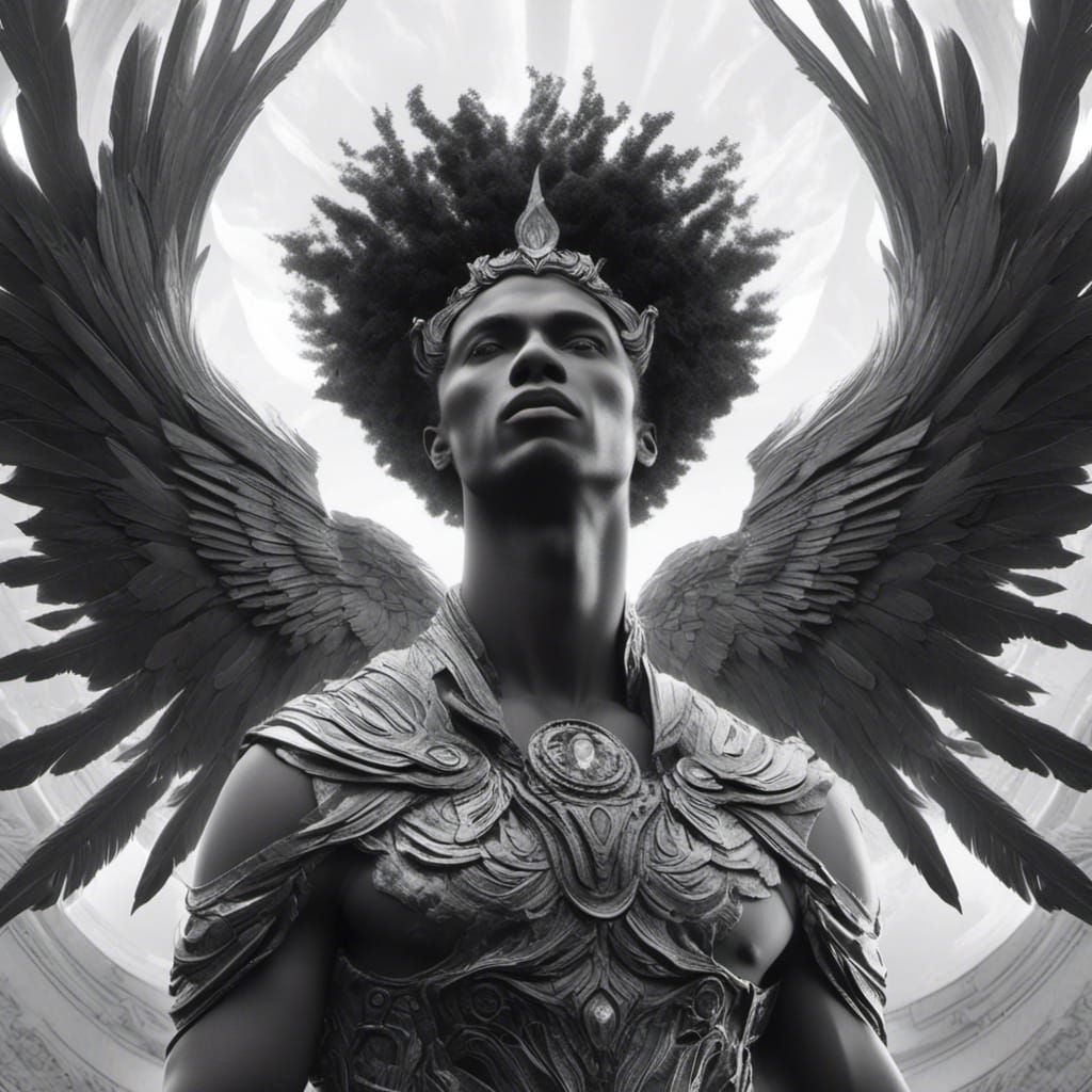 Celestial Male Portrait with Wings and Halo