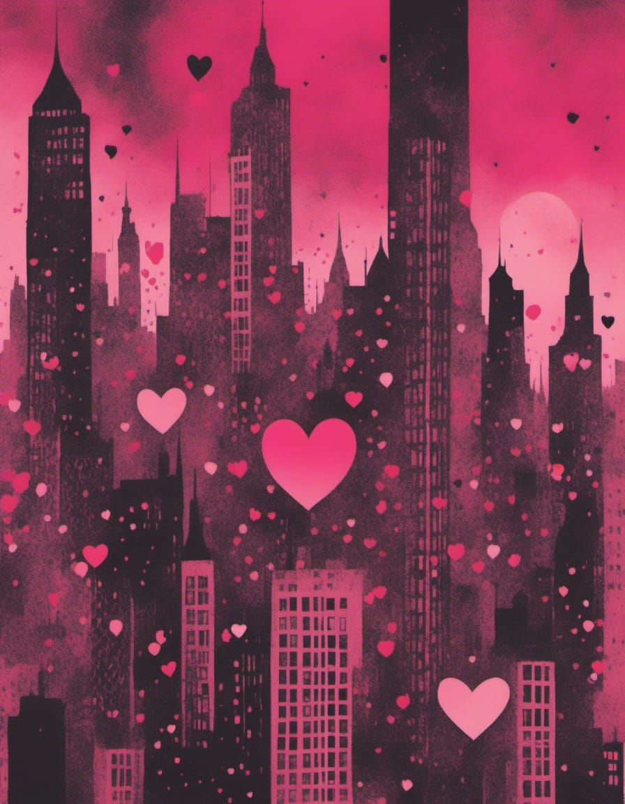 City skyline at dusk.