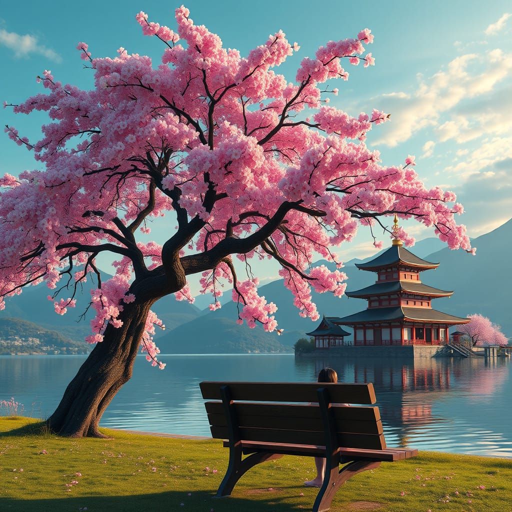 Ethereal Croatian Woman in Sakura Garden, Inspired by Concep...