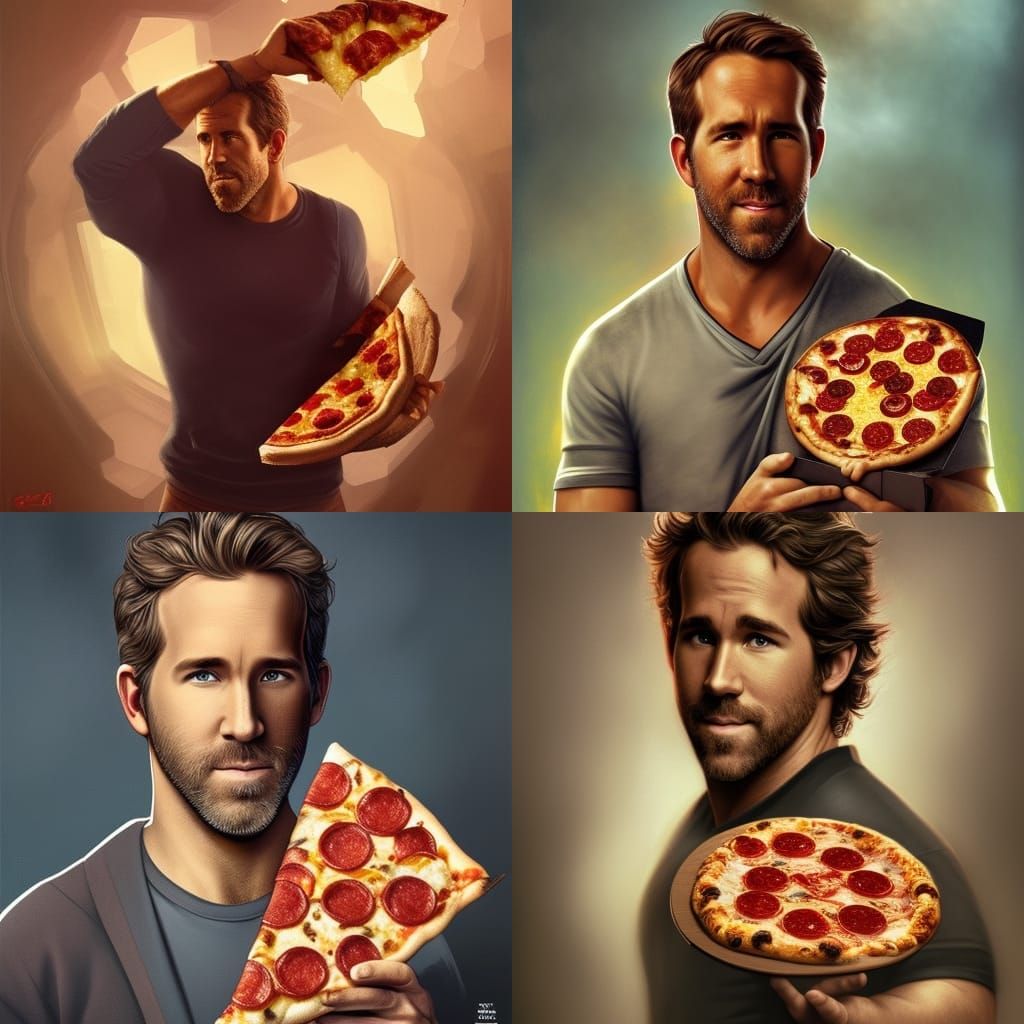 Hyperdetailed Portrait of Man with Pizza