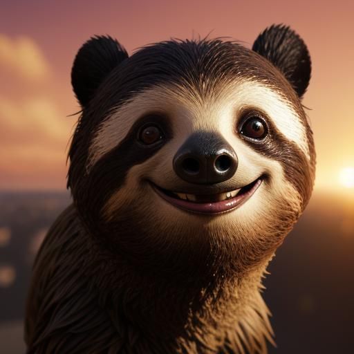Duck-Faced Sloth Enjoys Cherries: 3D Anime Art