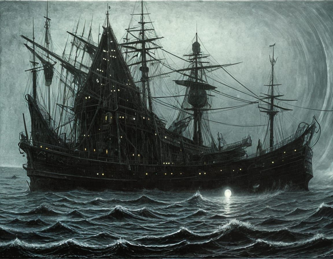 Ghost Pirate Ship in the Night, a Surreal Dark Fantasy