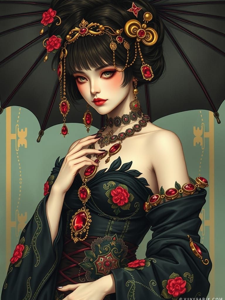 Vampire Fashionista in Dark Fantasy Geisha Style