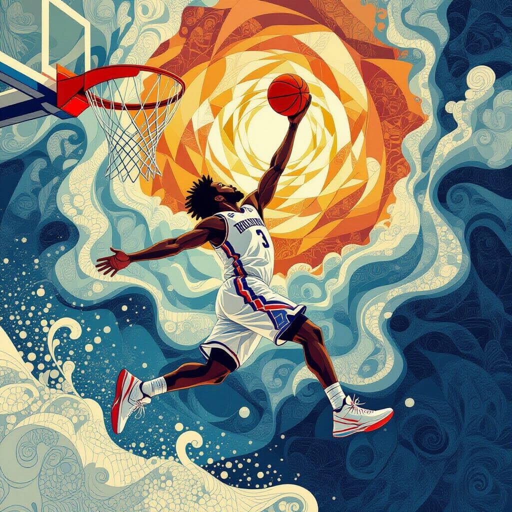 Abstract Basketball Player in Motion, Vector Fractal Art