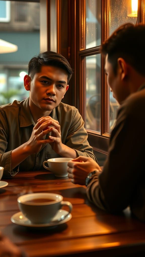 Indonesian Café Scene in Warm Golden Light