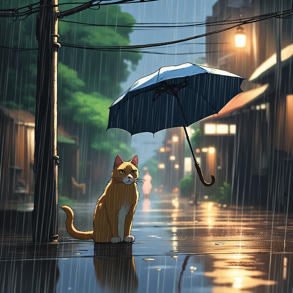 Cat Portrait in Rainy South Korea: Ghibli-esque