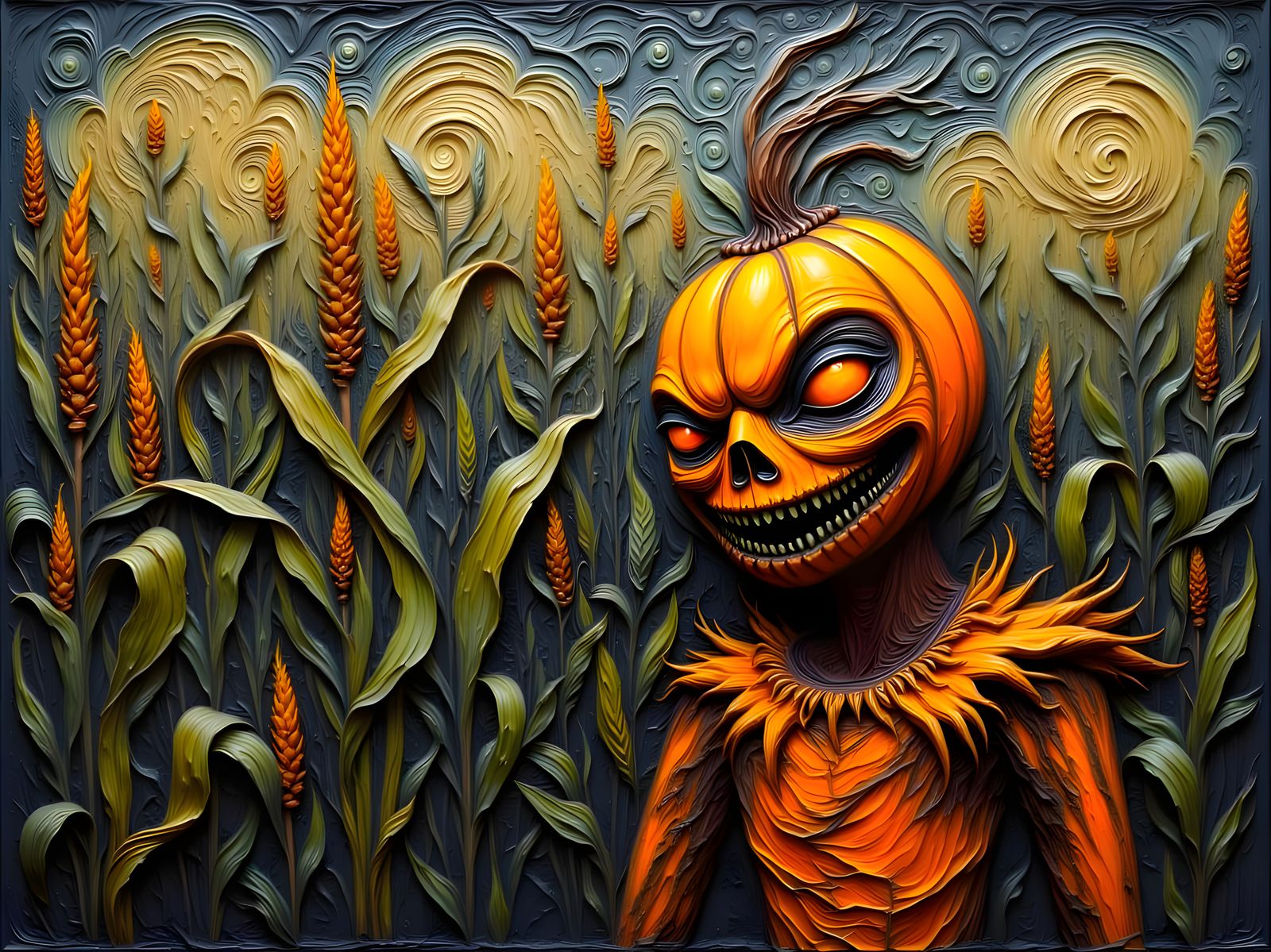 Nightmarish Scarecrow in Haunted Cornfield