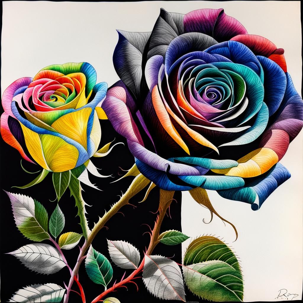 Surreal Celtic Knotwork Roses with Rainbow Fairy