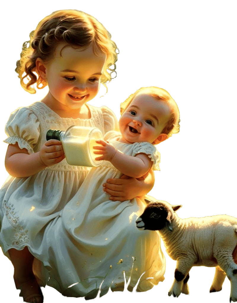 Baby Girl Feeds Lamb: Hyperrealistic Cinematic Scene