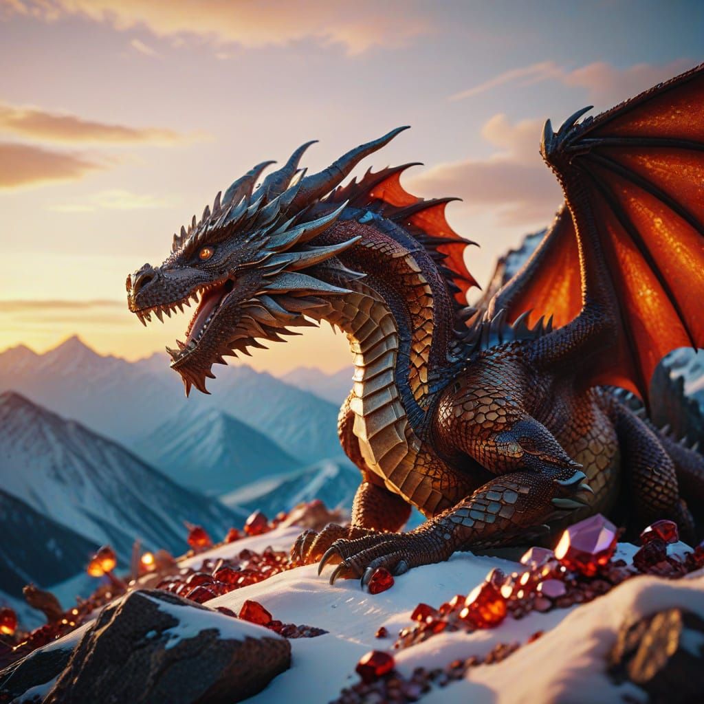 Chocolate Dragon Guarding Jewels on Snowy Peak