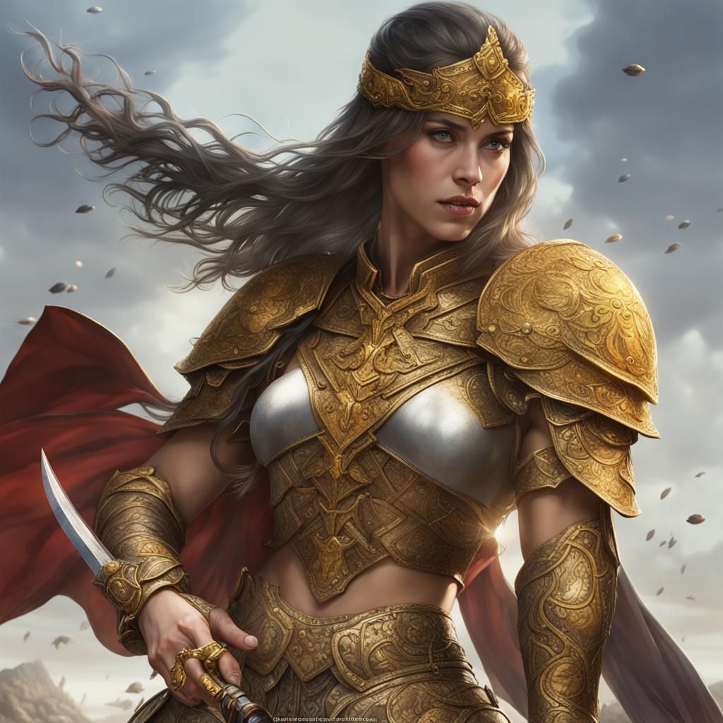 Valkyrie Warrior with Golden Armor and Jeweled Sword