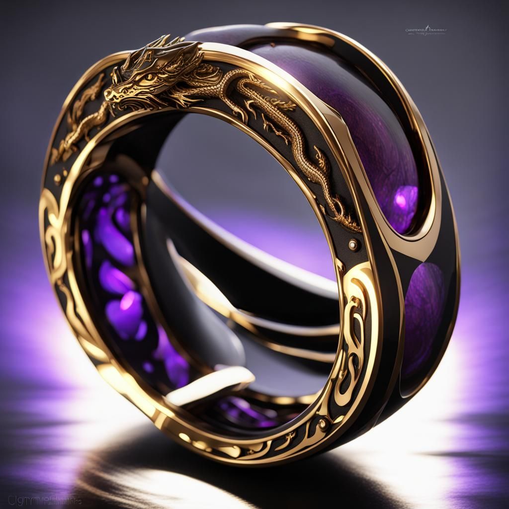 Ebony and Gold Dragon Ring in Dark Fantasy Style
