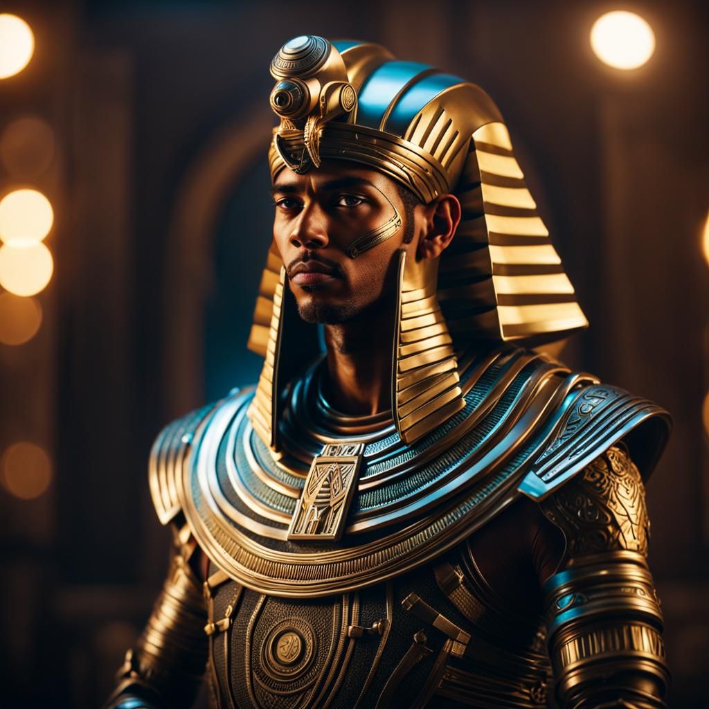 Cyborg Pharaoh in Cyberpunk Ancient Egypt
