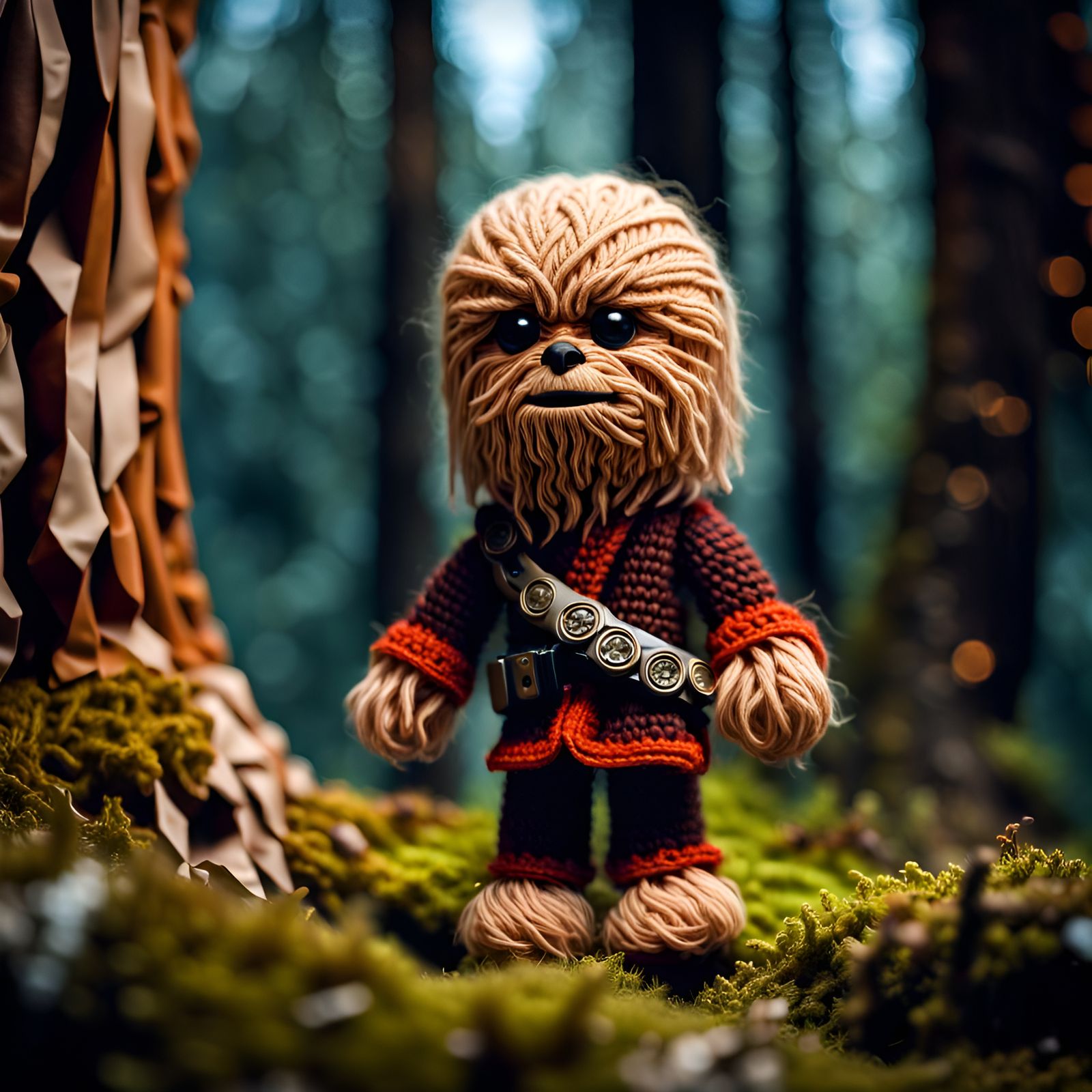 Adorable Crocheted Wookiee Toy in Forest