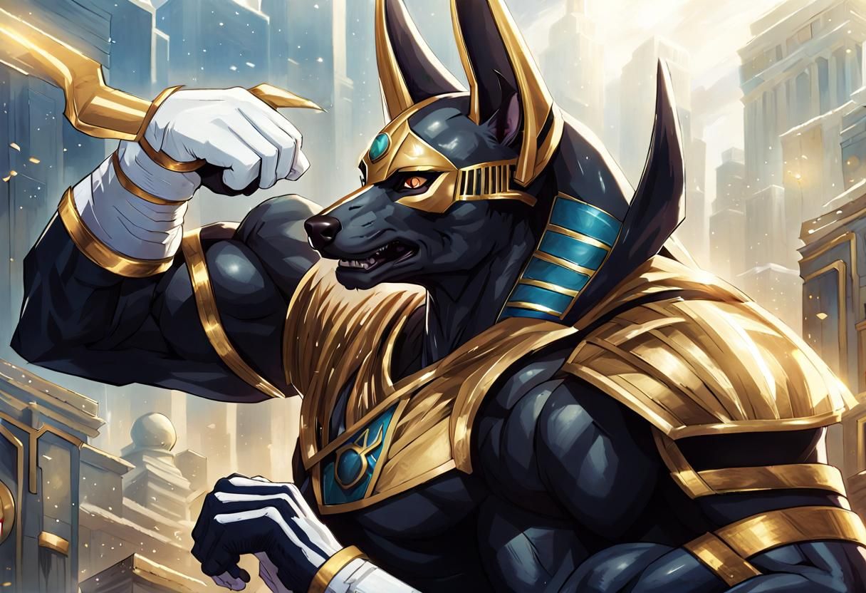 Anubis Jackal Superhero in Comic Book Art Style