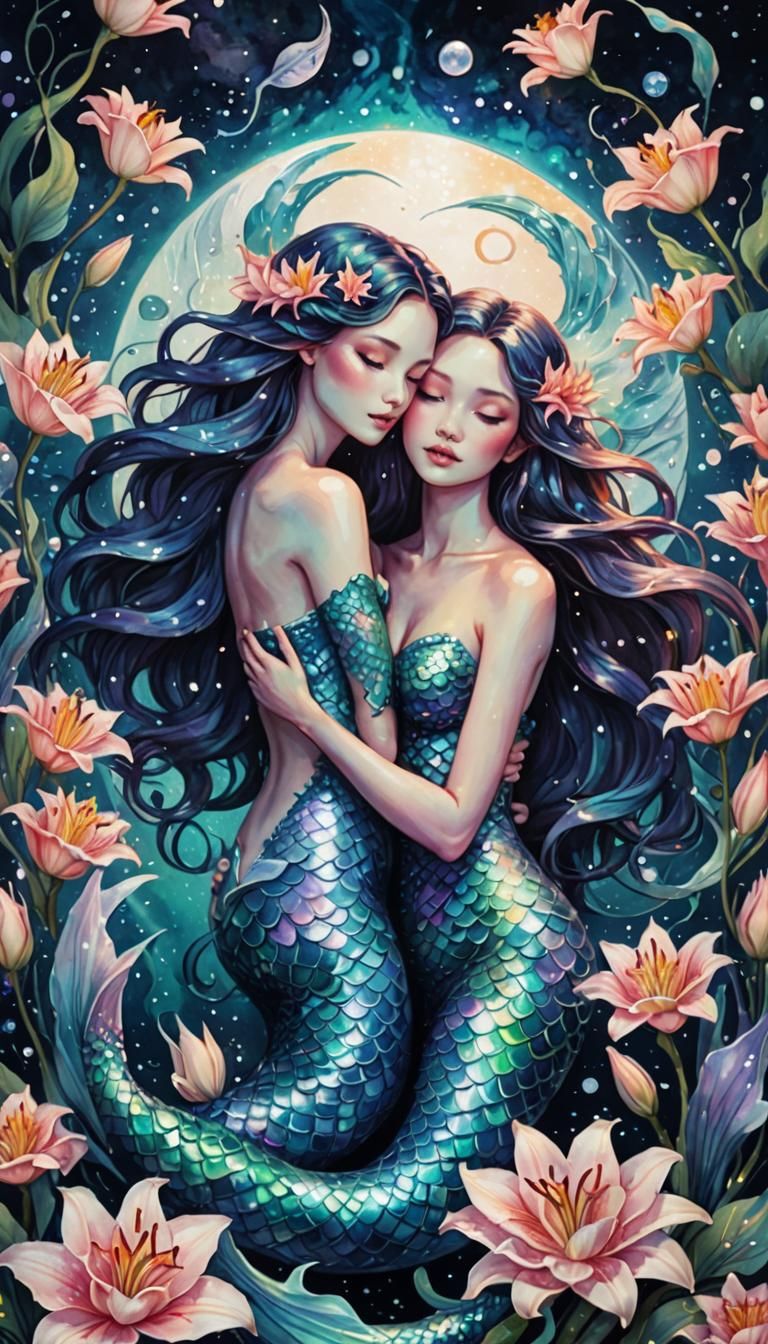 Cosmic Mermaid Twins in Yin Yang Position