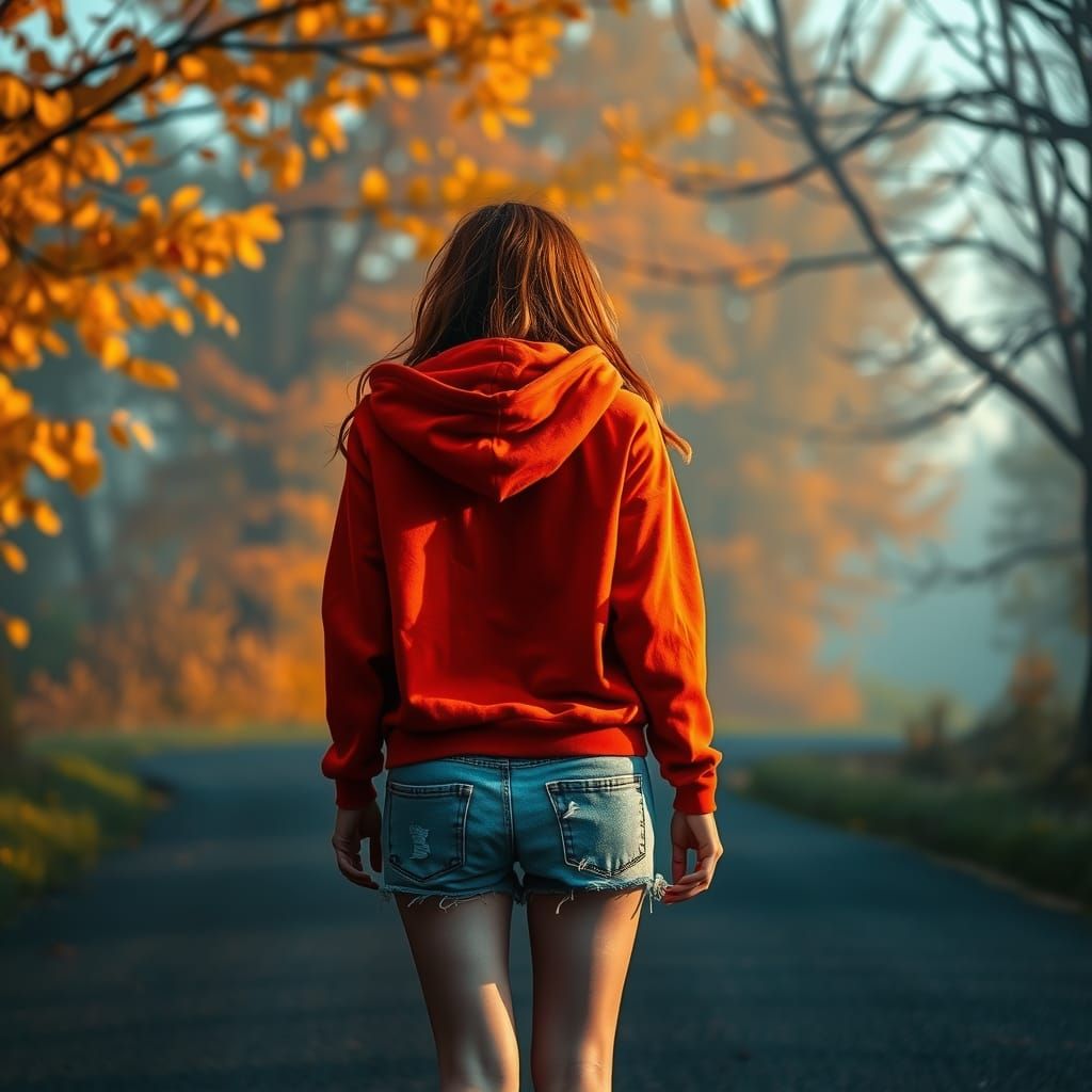 Redhead in Autumn Twilight: Matte Painting Style