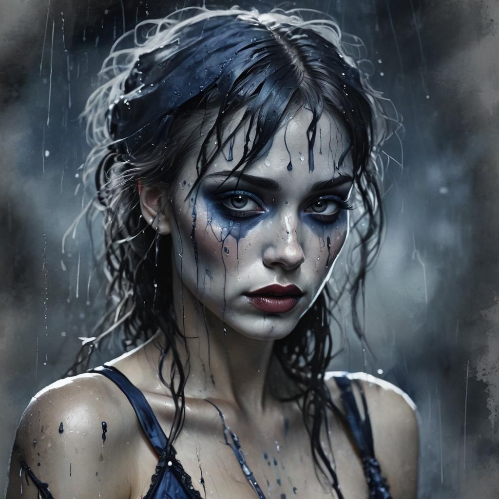Gothic Dark Art: Burlesque Dancer in the Rain