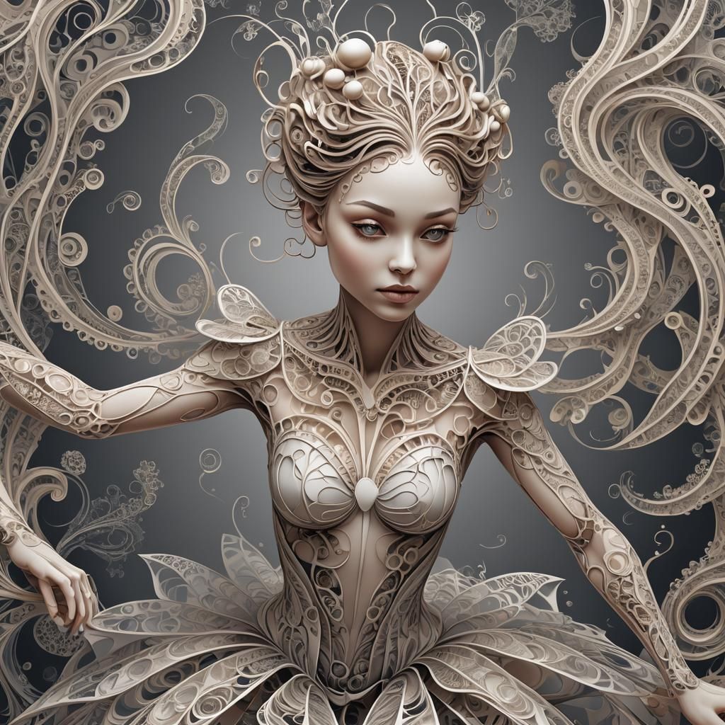 Elegant Ballet Dancer with Abstract Fractal Design