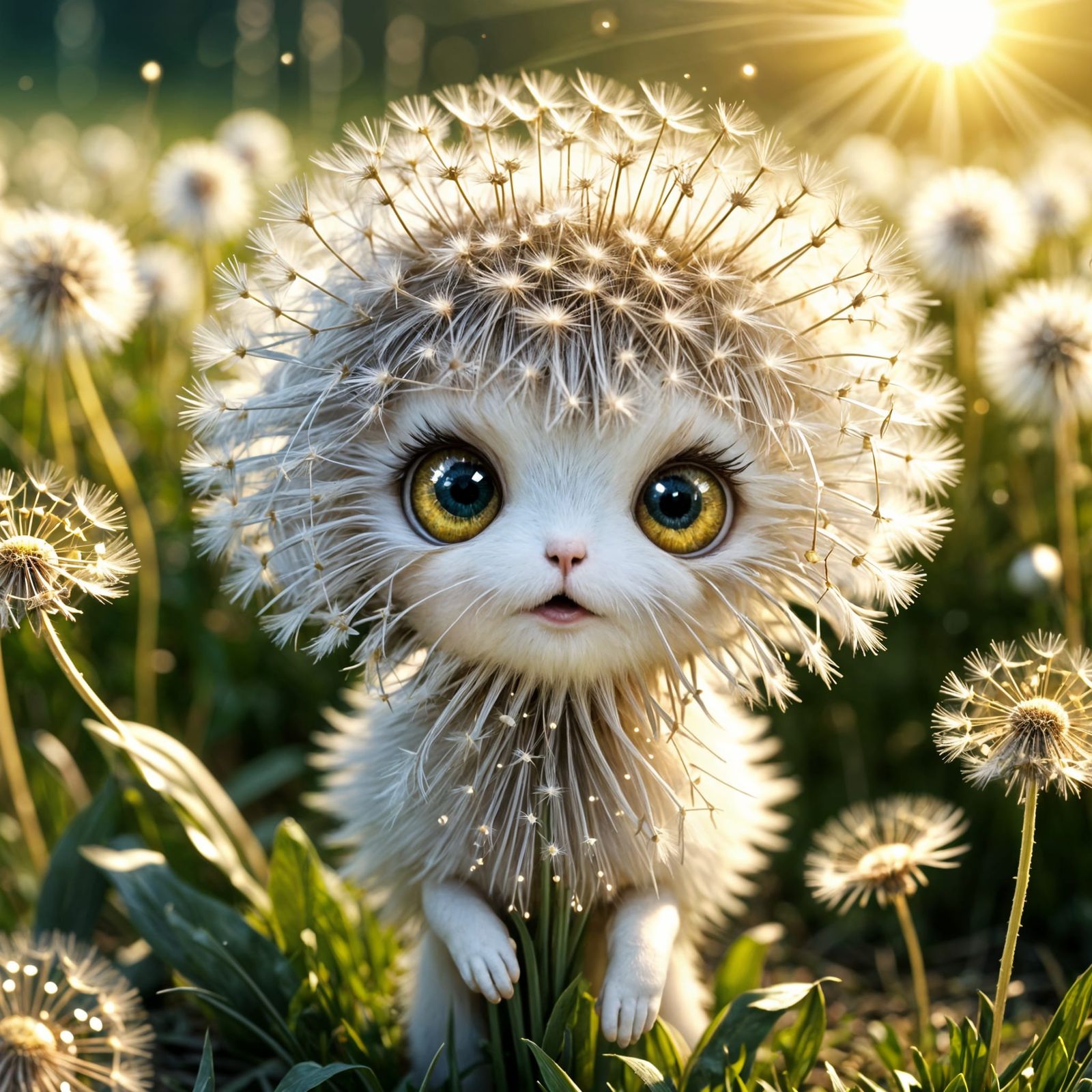 Adorable Dandelion Chibi in Vibrant Field Landscape