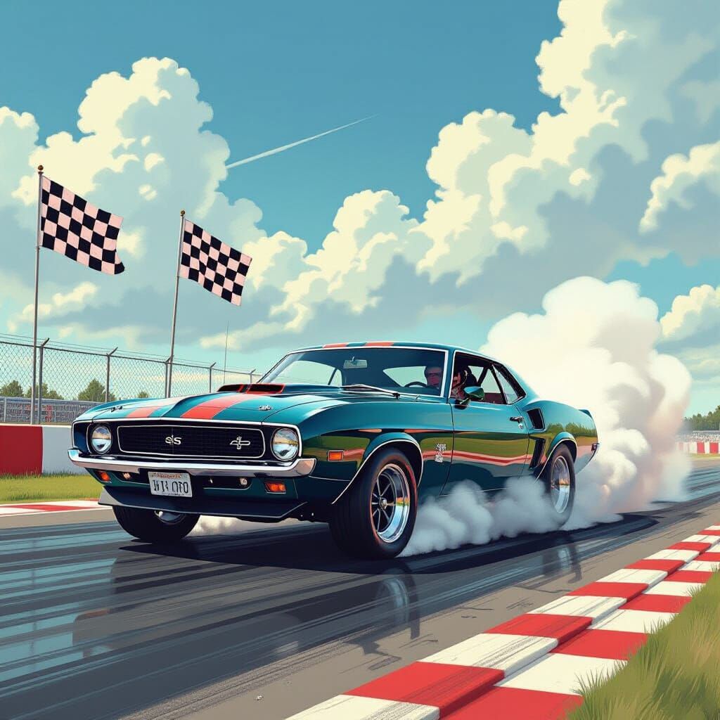 Vintage Muscle Car Burnout in Retro Style