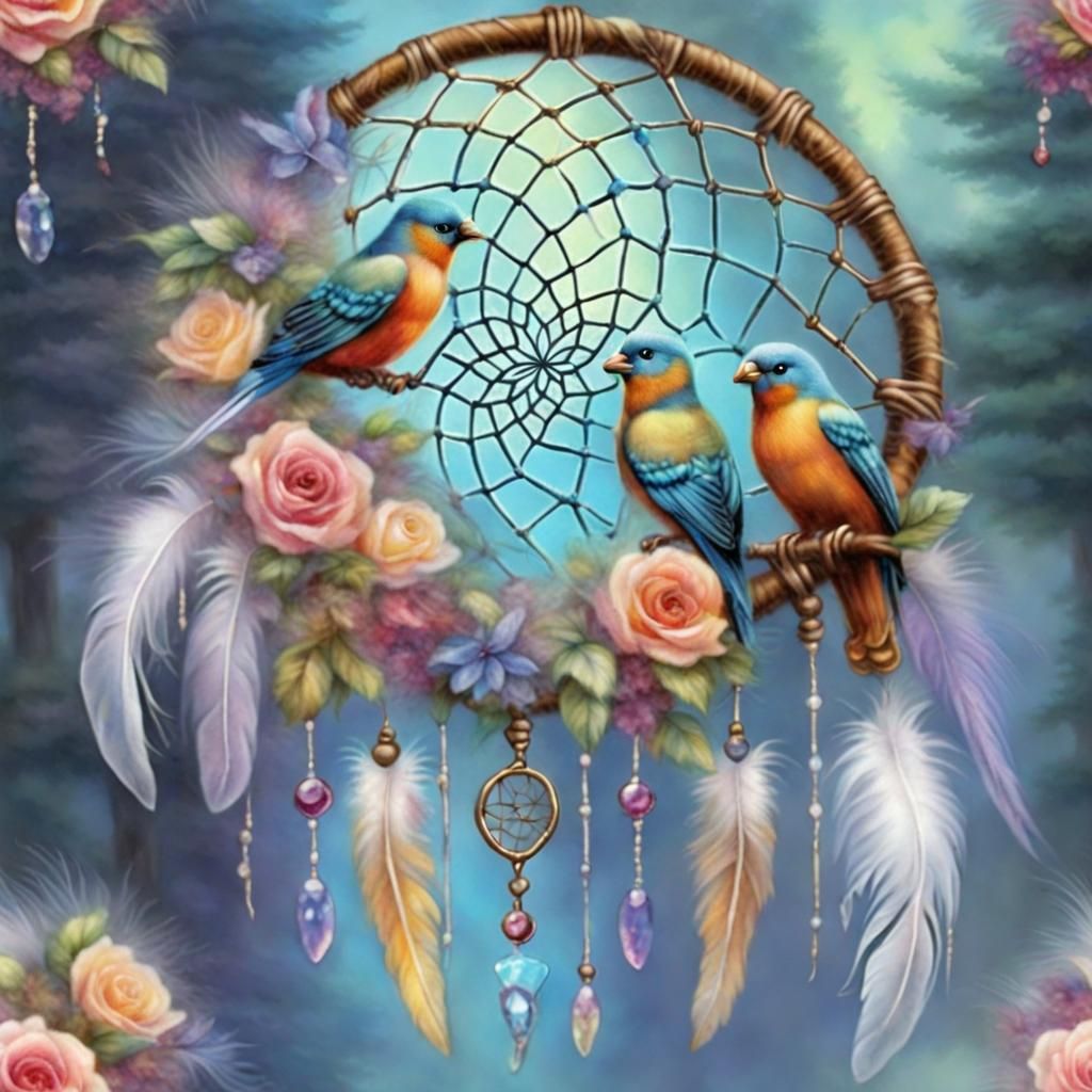 Ethereal Dream Catcher with Birds in Luminism Style